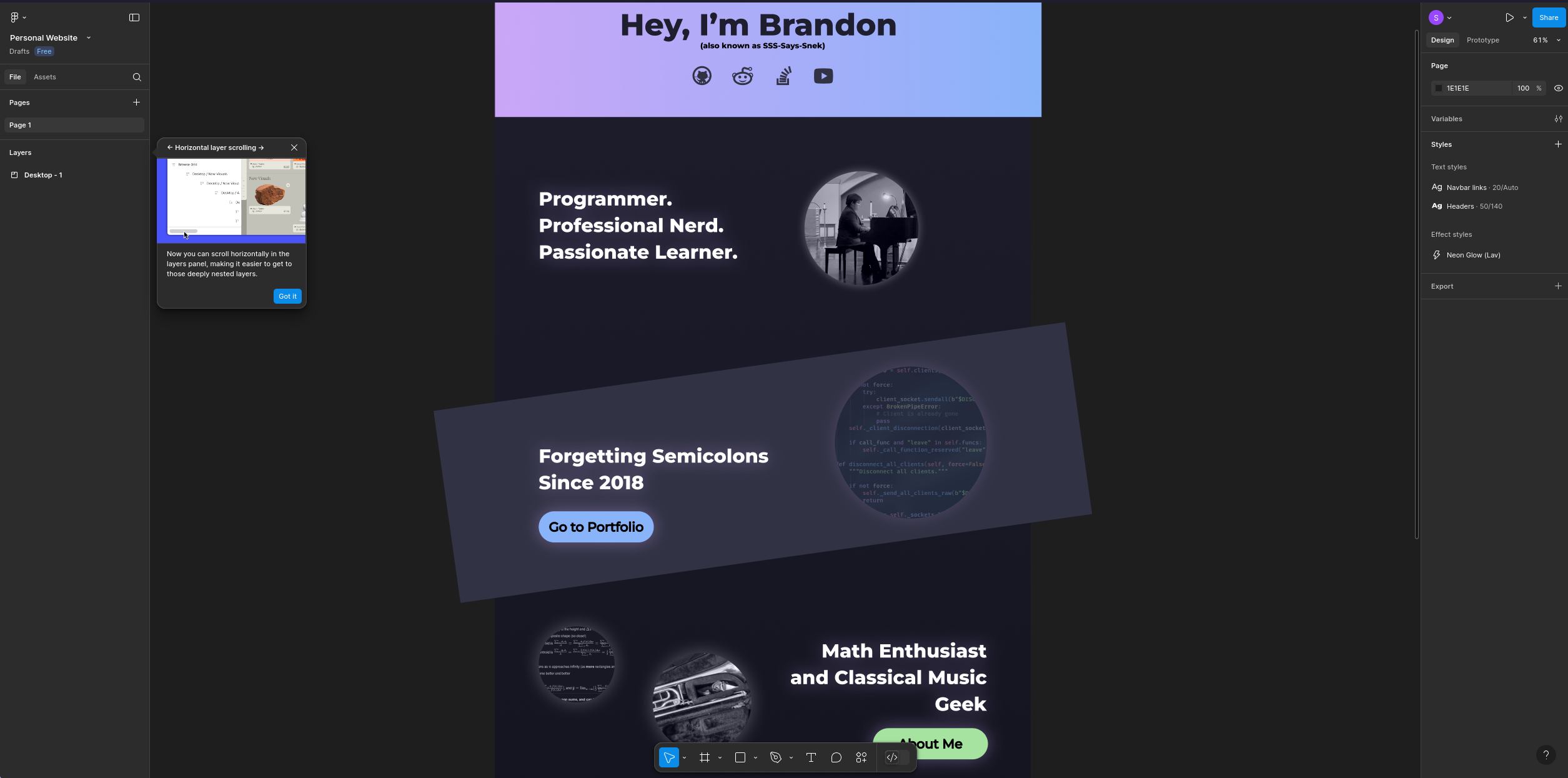 A figma sketch of my website