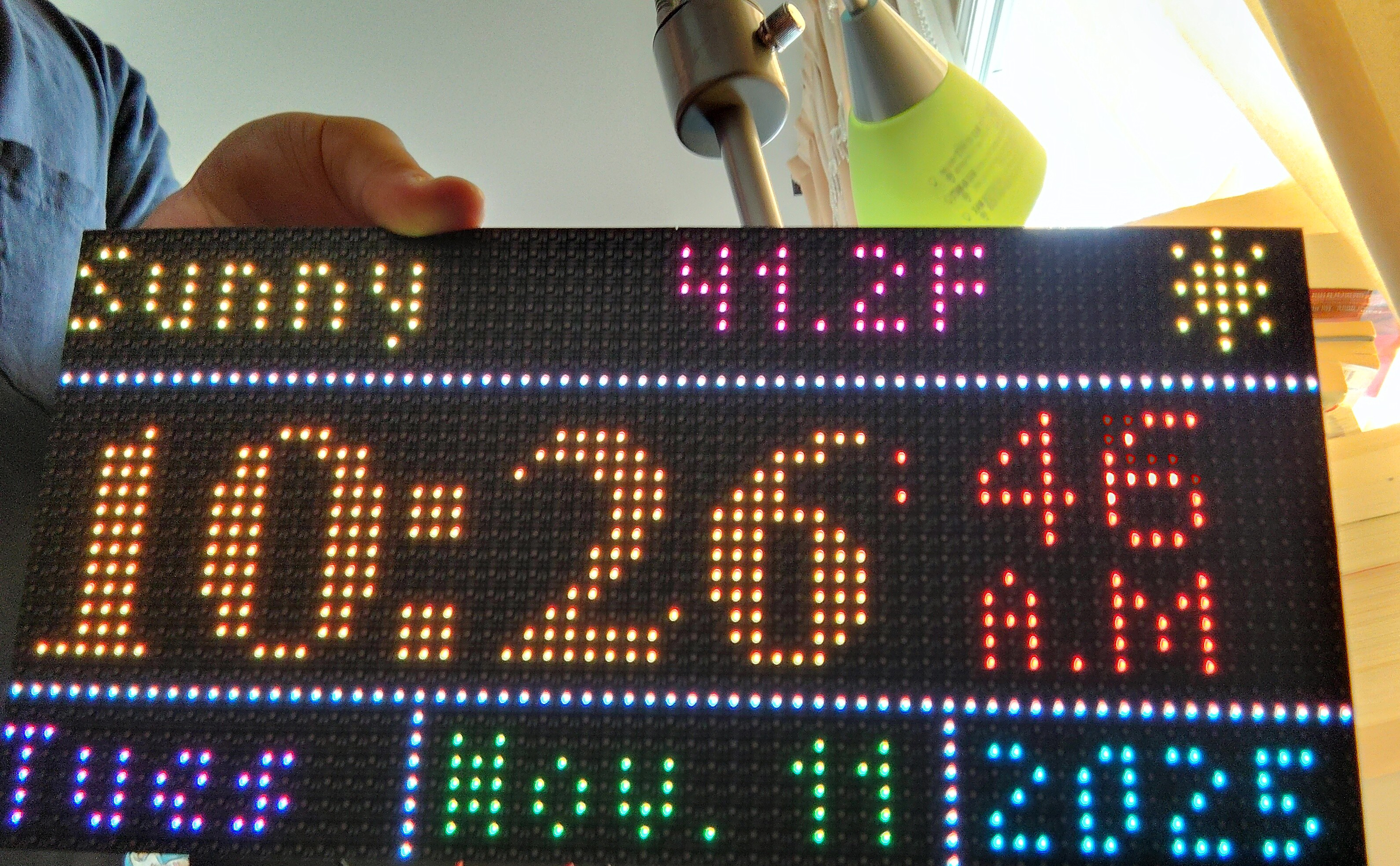 How the clock usually works. It is displaying 10:26:46 AM at Tuesday, November 11, 2025. The weather is sunny and 41.2 degrees Fahrenheit. It is daytime.