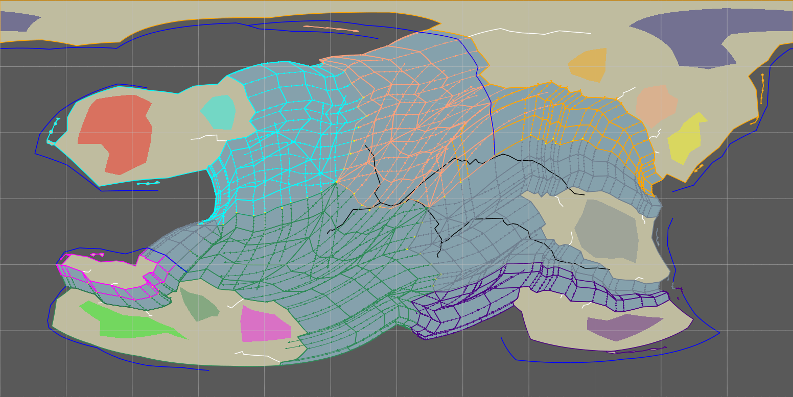 A snapshot of my tectonic plates simulator in an ambitious worldbuilding project